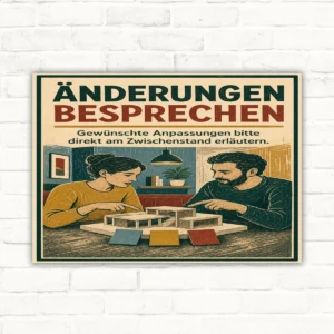 Änderungen besprechen Schild – Anpassungen am Zwischenstand erläutern mit gut lesbarem Motiv und klarer Beschriftung als bedrucktes Schild aus Aluminium-Verbundplatte.