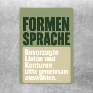Formensprache Aufkleber mit Personen vor Auswahltafel für Linien, Konturen und Designabstimmung in bunten Farben.