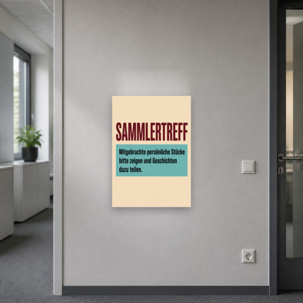 KI-generiertes Anwendungsbeispiel: Sammlertreff Schild als Vintage-Hinweis für Vereinsraum, Tauschbörse oder Ausstellung.