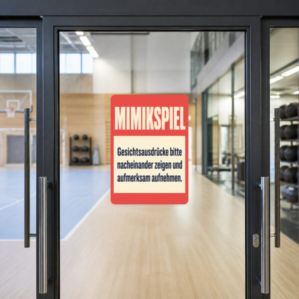 KI-generiertes Anwendungsbeispiel: Mimikspiel Aufkleber in warmen Farben für Gruppenraum und Emotionsübungen.