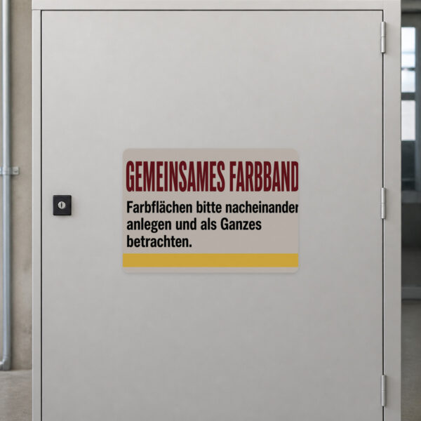 KI-generiertes Anwendungsbeispiel: Gemeinsames Farbband Aufkleber auf grauem Untergrund mit bunten Farbflächen.