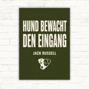 Hundeschild „Warnung! Hund bewacht den Eingang.“ mit Jack Russell – Standard-Mockup