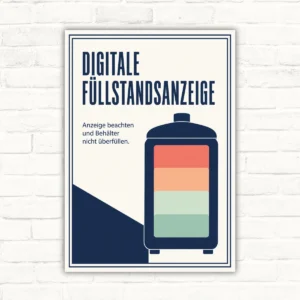 Füllstandsanzeige Schild „Digitale Füllstandsanzeige – Behälter nicht überfüllen“ mit gut lesbarem Motiv und klarer Beschriftung als bedrucktes Schild aus Aluminium-Verbundplatte.