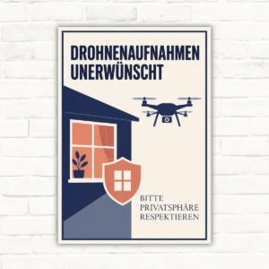 Drohnenaufnahmen unerwünscht Schild – Bitte Privatsphäre respektieren mit gut lesbarem Motiv und klarer Beschriftung als bedrucktes Schild aus Aluminium-Verbundplatte.