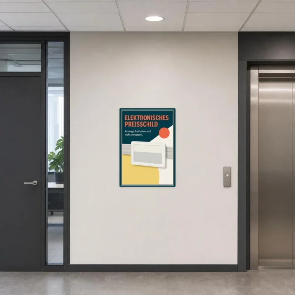 KI-generiertes Anwendungsbeispiel: Aufkleber Elektronisches Preisschild freihalten an Regalfläche im Handel.