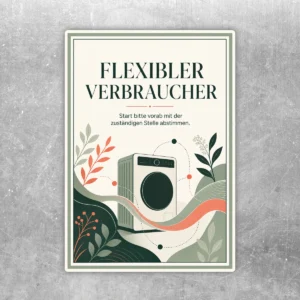 Aufkleber Flexibler Verbraucher mit Hinweis zur Abstimmung vor dem Start, cremefarbenes Motiv mit Grün und Koralle.