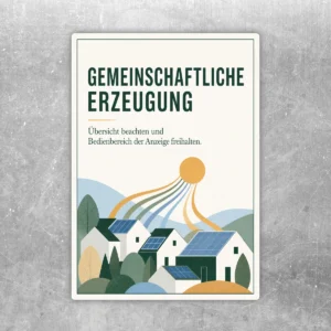 Aufkleber Gemeinschaftliche Erzeugung mit Hinweis Übersicht beachten und Bedienbereich der Anzeige freihalten.