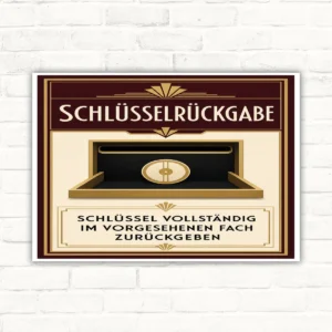 Schlüsselrückgabe Schild – Schlüssel vollständig im vorgesehenen Fach zurückgeben mit gut lesbarem Motiv und klarer Beschriftung als bedrucktes Schild aus Aluminium-Verbundplatte.