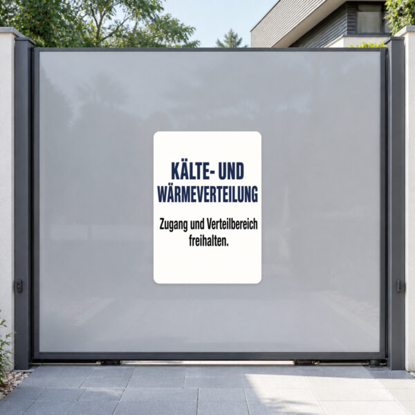 KI-generiertes Anwendungsbeispiel: Kälte- und Wärmeverteilung Aufkleber auf grauer Technikfläche montiert.
