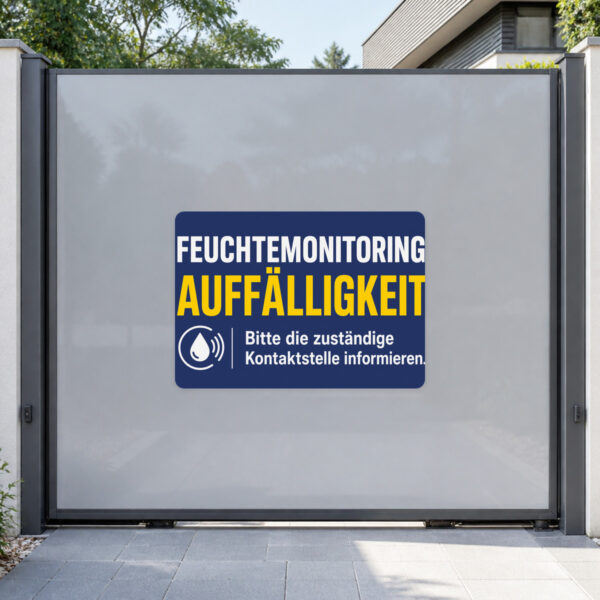 KI-generiertes Anwendungsbeispiel: Aufkleber Auffälligkeit festgestellt auf grauer Fläche mit Kontaktstellen-Hinweis.