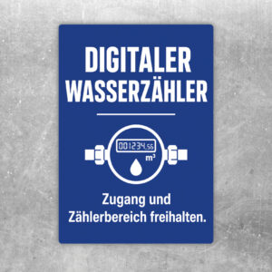 Digitaler Wasserzähler Aufkleber mit Leitungsgrafik und Hinweis Zählerbereich und Zugang freihalten.