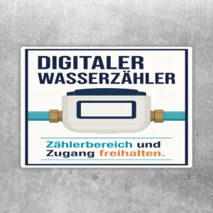 Digitaler Wasserzähler Aufkleber mit Leitungsgrafik und Hinweis Zählerbereich und Zugang freihalten.