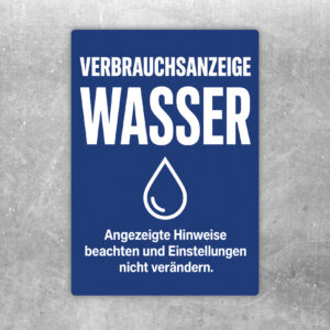 Verbrauchsanzeige Wasser Aufkleber in Creme mit dunkelgrüner Schrift, Wassertropfen und Hinweis zu Einstellungen.