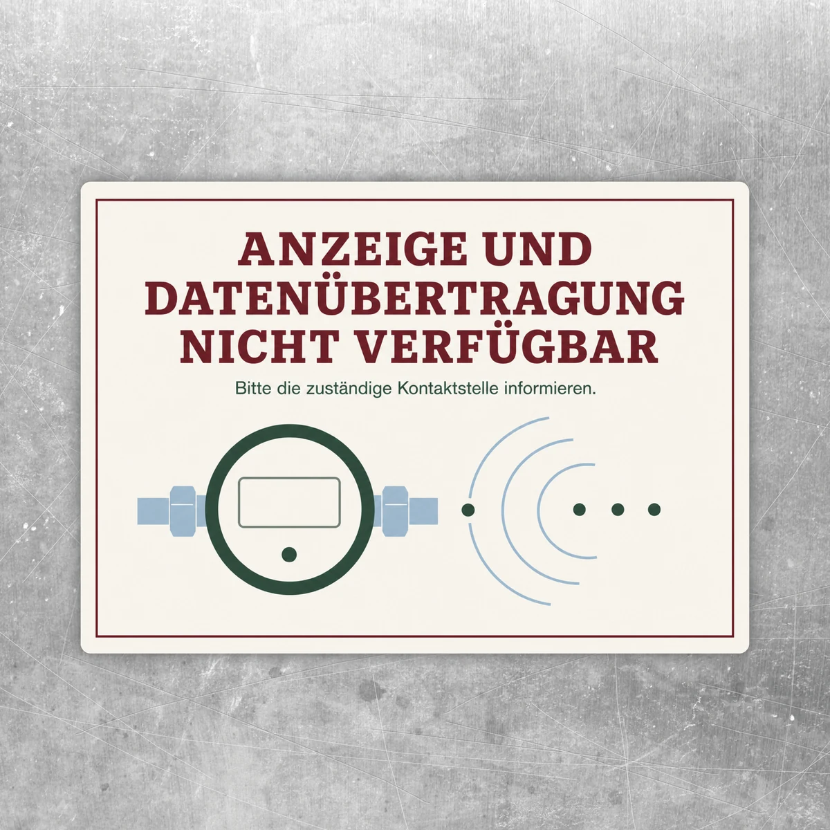 Aufkleber im Querformat mit Text Anzeige und Datenübertragung nicht verfügbar, Symbolen für Display und Funkwellen.