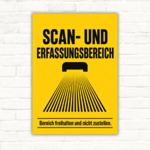 Scan- und Erfassungsbereich Schild – Bereich freihalten mit gut lesbarem Motiv und klarer Beschriftung als bedrucktes Schild aus Aluminium-Verbundplatte.