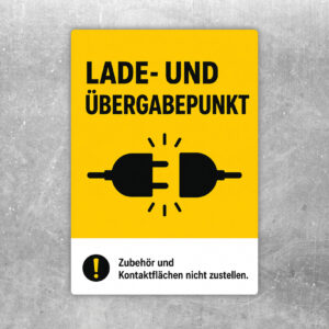 Lade- und Übergabepunkt Aufkleber in Dunkelgrün und Gold mit Hinweis, Zubehör und Kontaktflächen nicht zuzustellen.