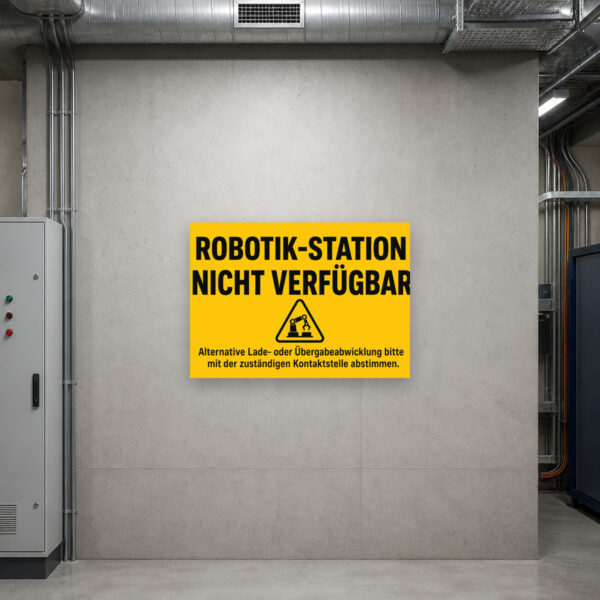 KI-generiertes Anwendungsbeispiel: Schild „Station nicht verfügbar“ für alternative Lade- oder Übergabeabwicklung.