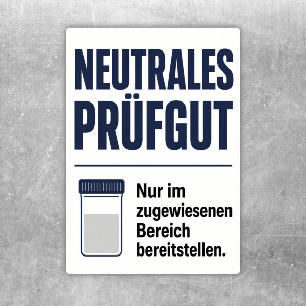 Aufkleber neutrales Prüfgut in Bordeaux, Beige und Gold mit Hinweis nur im zugewiesenen Bereich bereitstellen.