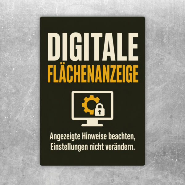 Digitale Flächenanzeige Aufkleber im Retro-Design mit Hinweis: Angezeigte Hinweise beachten, Einstellungen nicht verändern.