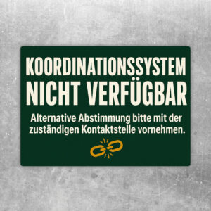 Aufkleber mit Traktor, Monitor und Text Koordinationssystem nicht verfügbar in grün-beiger Agraroptik.