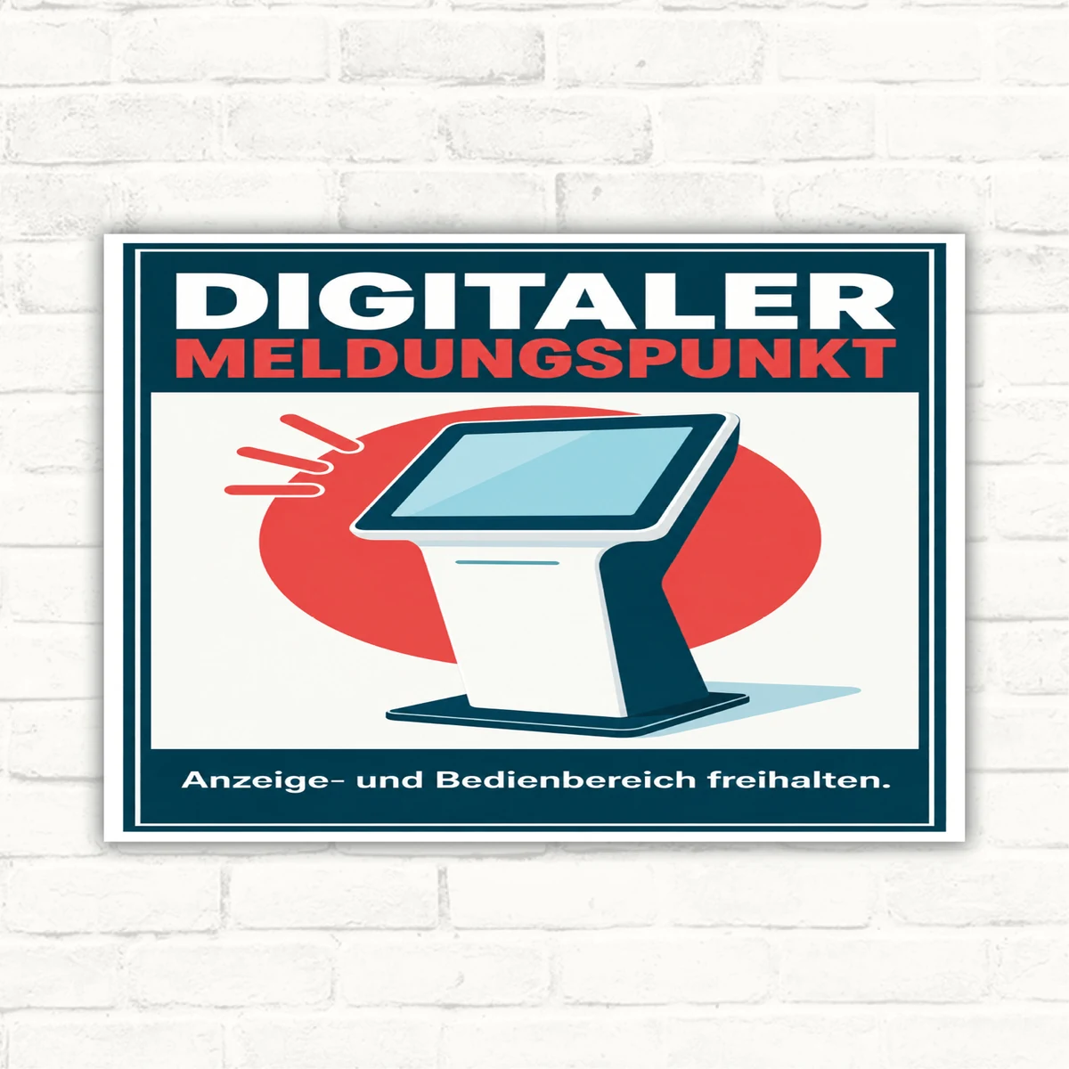 Digitaler Meldungspunkt Schild – Anzeige- und Bedienbereich freihalten mit gut lesbarem Motiv und klarer Beschriftung als bedrucktes Schild aus Aluminium-Verbundplatte.