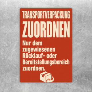 Transportverpackung zuordnen Aufkleber mit Behältergrafik für Rücklauf- und Bereitstellungsbereich im Lager.