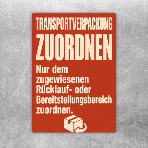 Transportverpackung zuordnen Aufkleber mit Behältergrafik für Rücklauf- und Bereitstellungsbereich im Lager.