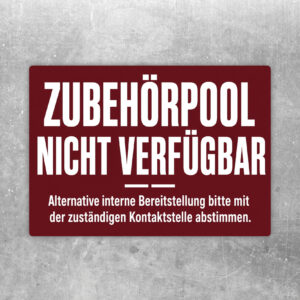 Querformatiger Zubehörpool nicht verfügbar Aufkleber in Creme, Lila und Türkis mit Pfeil zur internen Bereitstellung.