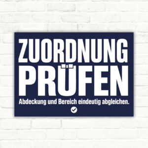Zuordnung abgleichen Schild mit Text zu Abdeckung und Bereich vor Bereitstellung oder Mitnahme im Querformat.