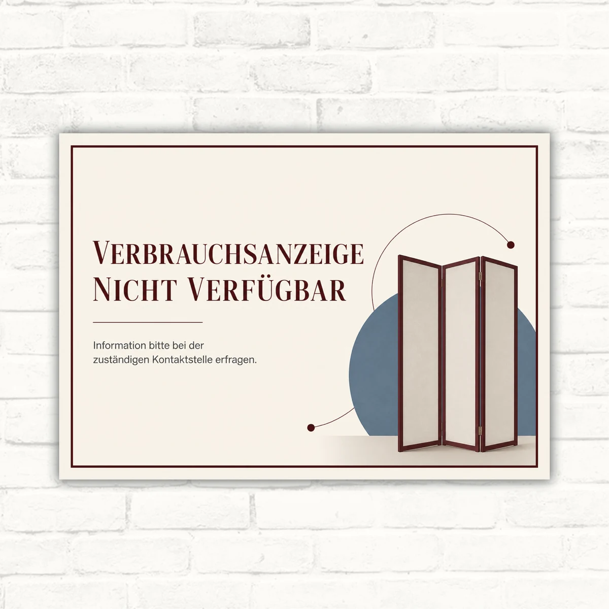 Hinweisschild mit Text „Verbrauchsanzeige nicht verfügbar“ und Zusatz zur zuständigen Kontaktstelle im Querformat.
