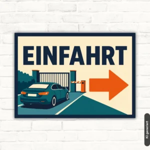 Einfahrt Schild mit Pfeil rechts mit gut lesbarem Motiv und klarer Beschriftung als bedrucktes Schild aus Aluminium-Verbundplatte.