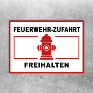 Feuerwehrzufahrt freihalten Aufkleber in Rot, Schwarz und Weiß mit Hydrantenmotiv für gut sichtbare Zufahrten.