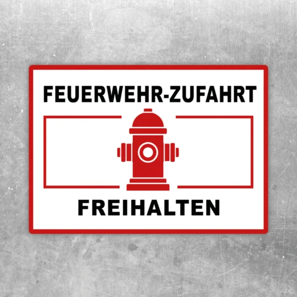 Feuerwehrzufahrt freihalten Aufkleber in Rot, Schwarz und Weiß mit Hydrantenmotiv für gut sichtbare Zufahrten.