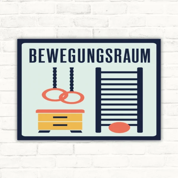 Bewegungsraum Schild für Kinder und Jugendliche mit gut lesbarem Motiv und klarer Beschriftung als bedrucktes Schild aus Aluminium-Verbundplatte.