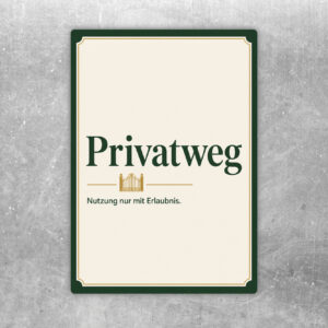 Privatweg Aufkleber mit Text Nutzung nur mit Erlaubnis, grün-beiges Gartentor-Motiv für private Zufahrten.