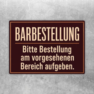 Barbestellung Aufkleber im Querformat mit Tresenszene und Hinweis zur Bestellung am vorgesehenen Bereich.
