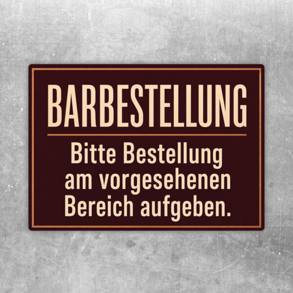Barbestellung Aufkleber im Querformat mit Tresenszene und Hinweis zur Bestellung am vorgesehenen Bereich.