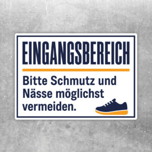 Querformatiger Eingangsbereich Aufkleber mit Hinweis Bitte Schmutz und Nässe möglichst vermeiden und Türillustration.