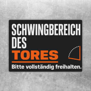 Schwingbereich des Tores Aufkleber mit Torillustration und Hinweis Bitte vollständig freihalten im Querformat.