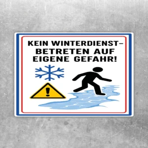 Kein Winterdienst Aufkleber mit Warnsymbol, Schneeflocke und rutschender Person für glatte Flächen