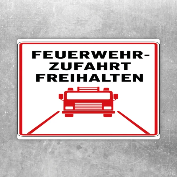 Feuerwehrzufahrt freihalten Aufkleber mit rotem Feuerwehrsymbol und schwarzer Schrift auf weißem Hintergrund