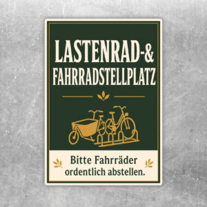 Aufkleber Lastenrad- und Fahrradstellplatz mit Retro-Motiv, Fahrrädern und Hinweis zum ordentlichen Abstellen.