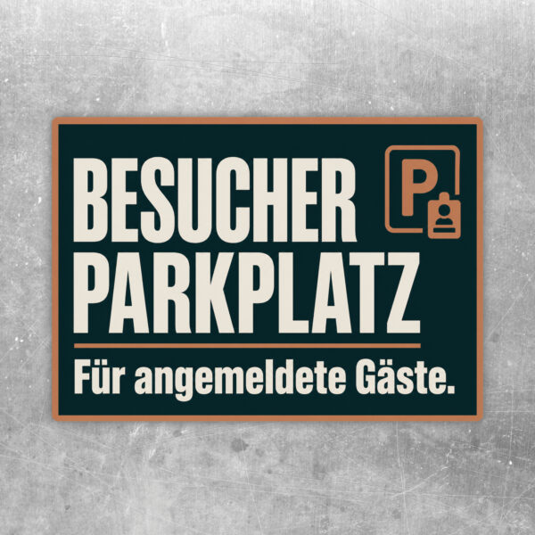 Besucherparkplatz Aufkleber im Querformat mit blauem Text und Illustration für angemeldete Gäste am Eingang.
