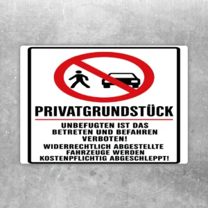 Parkverbotsaufkleber für Privatgrundstück mit rotem Verbotssymbol, Abschlepphinweis und klarer Schwarz-Weiß-Rot-Gestaltung.