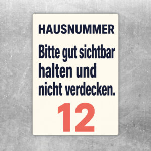 Hausnummer bitte sichtbar halten Aufkleber mit Vintage-Motiv, Pflanzkübel und Hinweis nicht verdecken.