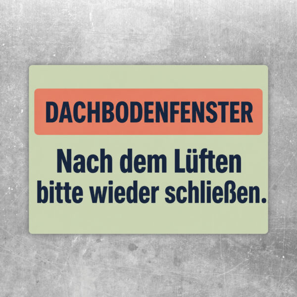 Dachbodenfenster Aufkleber mit nostalgischer Illustration und Text Nach dem Lüften bitte wieder schließen.
