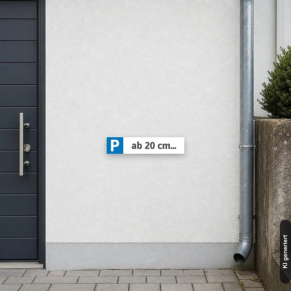 KI-generiertes Anwendungsbeispiel für Schild Parkplatzschild Kennzeichenschild Ab 20 cm Lustig für Männer: Schild klein und realistisch am passenden Einsatzort dargestellt.