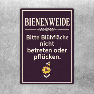Bienenweide Aufkleber mit Blumenwiese, Bienen und Hinweis: Bitte Blühfläche nicht betreten oder pflücken.