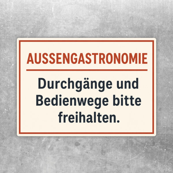 Aufkleber Außengastronomie mit Terrassenszene und Hinweis Durchgänge und Bedienwege bitte freihalten.