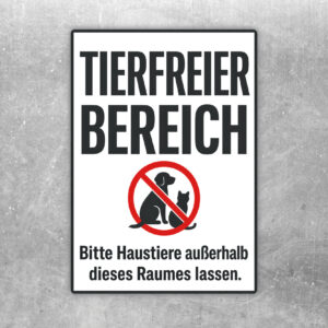 Tierfreier Bereich Aufkleber in Beige mit Hund, Katze und Hinweis, Haustiere außerhalb des Raumes zu lassen.